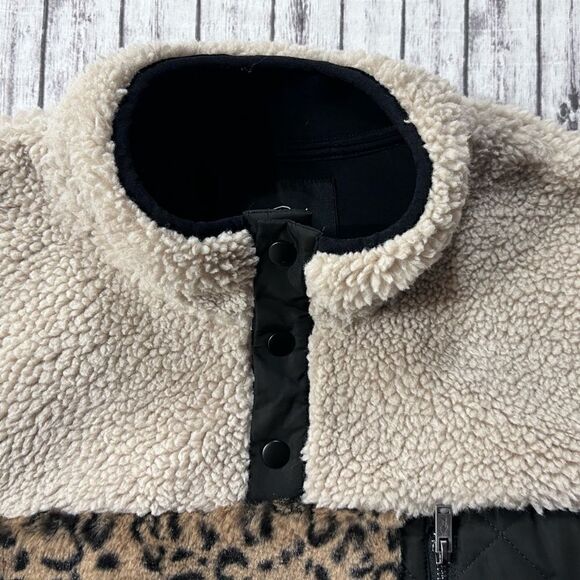 Rails Saga Leopard Print Teddy 1/4 Zip Pullover Jacket - Picture 5 of 12